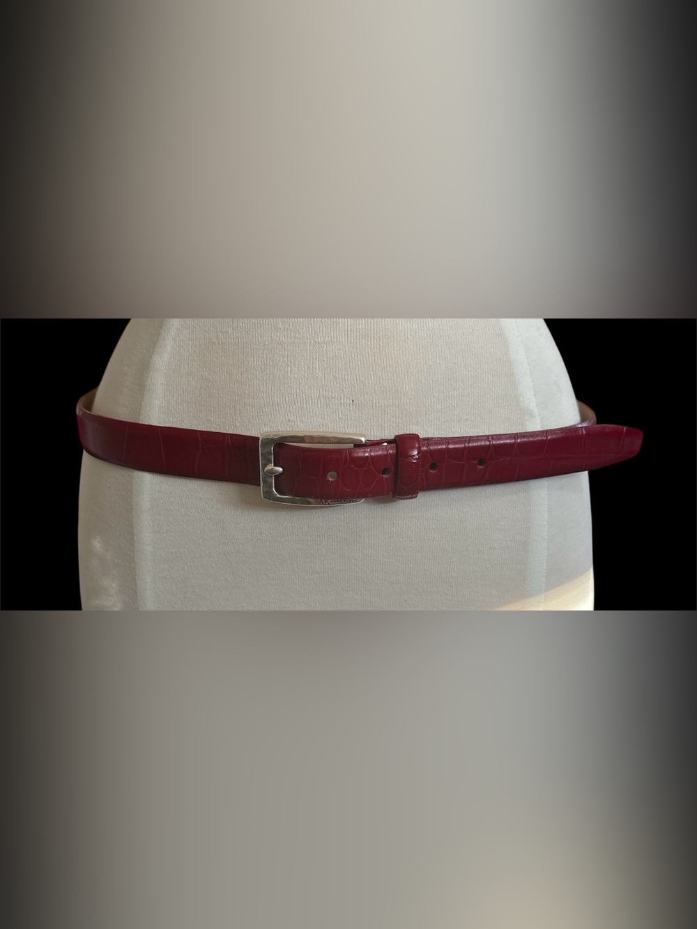 Anne Klein Red Croc-Embossed Leather Belt with Silver Buckle
